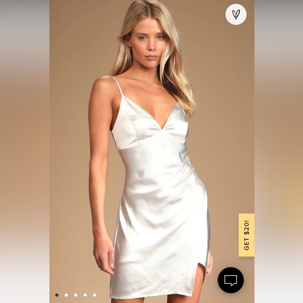 Lulu’s Came to Celebrate White Satin Asymmetrical Slip Mini Dress